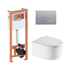 Готовое решение Qtap для ванной комнаты: подвесной унитаз Taurus Ultra Quiet 485×360×350 + комплект инсталляции Nest 4 в 1 (линейная клавиша Satin)