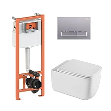 Комплект інсталяції 4в1 Qtap Nest з підвісним унітазом Gemini Ultra Quiet QT2533076EUQW з кнопкою лінійною Satin