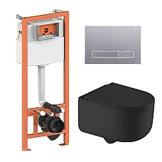 Готовое решение Qtap для ванной комнаты: подвесной унитаз Taurus Ultra Quiet 490x360x380 + комплект инсталляции Nest 4 в 1 (линейная клавиша Satin)