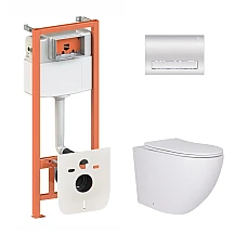 Готовое решение Qtap для ванной комнаты: подвесной унитаз Robin Ultra Quiet 520x365x365 + комплект инсталляции Nest 4 в 1 (линейная клавиша Chrome)