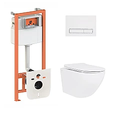 Готовое решение Qtap для ванной комнаты: подвесной унитаз Jay Ultra Quiet 520x360x320 + комплект инсталляции Nest 4 в 1 (линейная клавиша White)