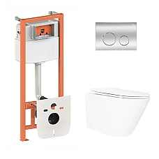 Готовое решение Qtap для ванной комнаты: подвесной унитаз Swan Ultra Quiet 520×360×320 + комплект инсталляции Nest 4 в 1 (круглая клавиша Chrome)