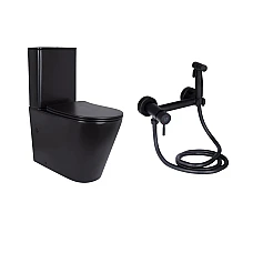 Комплект 2 в 1: підлоговий унітаз Qtap Scorpio Matt Black QT14226088AMB + набір гігієнічного душу Lidz Aria Black LDARI110BLA43394