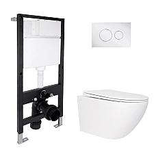 Готовое решение Qtap для ванной комнаты: подвесной унитаз Jay Rimless 520x360x320 + комплект инсталляции Standard (круглая кнопка Chrome)