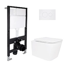 Готове рішення Qtap для ванної кімнати: підвісний унітаз Crow Ultra Quiet 485x340x290 + комплект інсталяції Standard (кругла клавіша White)