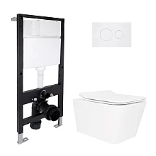 Готове рішення Qtap для ванної кімнати: підвісний унітаз Crow Rimless 520x360x290 + комплект інсталяції Standard (кругла клавіша White)