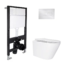 Готове рішення Qtap для ванної кімнати: підвісний унітаз Swan Ultra Quiet 485x360x320 + комплект інсталяції Standard (лінійна клавіша Chrome)