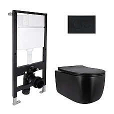 Готове рішення Qtap для ванної кімнати: підвісний унітаз Taurus Ultra Quiet 515x360x350 + комплект інсталяції Standard (кругла клавіша Black)