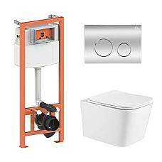 Готовое решение Qtap для ванной комнаты: подвесной унитаз Crow Ultra Quiet 490x360x290 + комплект инсталляции Nest 4 в 1 (круглая клавиша Chrome)