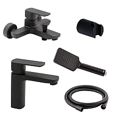 Набір змішувачів 5в1 Qtap Lipno для ванни з душовим гарнітуром (QTLIPNO1023101CB + QTNH3023101DCB) чорний