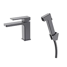Змішувач для раковини Qtap Gemini з гігієнічним душем QTGEM272GMB45692 Gunmetal Black PVD