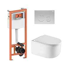 Комплект інсталяції 4в1 Qtap Nest з унітазом підвісним Taurus Ultra Quiet QT2433084EUQW з кнопкою круглою Satin