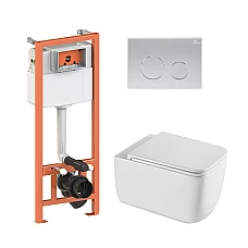 Комплект інсталяції 4в1 Qtap Nest з підвісним унітазом Gemini Ultra Quiet QT2533076EUQW з кнопкою круглою Satin