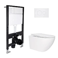 Готовое решение Qtap для ванной комнаты: подвесной унитаз Jay Rimless 520x360x320 + комплект инсталляции Standard (круглая кнопка White)