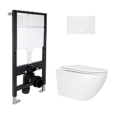Готове рішення Qtap для ванної кімнати: підвісний унітаз Jay Rimless 520x360x320 + комплект інсталяції Standard (кругла клавіша White)