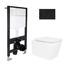 Готове рішення Qtap для ванної кімнати: підвісний унітаз Crow Rimless 485x340x330 + комплект інсталяції Standard (кругла клавіша Black)