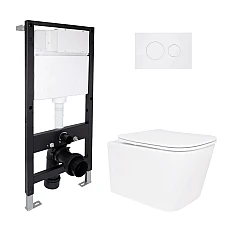 Готове рішення Qtap для ванної кімнати: підвісний унітаз Crow Ultra Quiet 520x360x290 + комплект інсталяції Standard (кругла клавіша White)