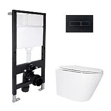 Готове рішення Qtap для ванної кімнати: підвісний унітаз Swan Ultra Quiet 485x360x320 + комплект інсталяції Standard (лінійна клавіша Black)