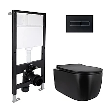 Готове рішення Qtap для ванної кімнати: підвісний унітаз Taurus Ultra Quiet 515x360x350 + комплект інсталяції Standard (лінійна клавіша Black)