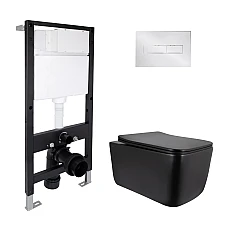 Готовое решение Qtap для ванной комнаты: подвесной унитаз Gemini Ultra Quiet 520x360x350 + комплект инсталляции Standard (линейная кнопка Chrome)