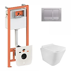 Готовое решение Qtap для ванной комнаты: подвесной унитаз Tern Rimless 490x340x350 + комплект инсталляции Nest 4 в 1 (квадратная клавиша Satin)