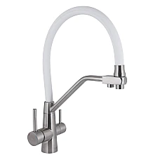 Змішувач для кухні Lidz Aria 020F3 з гнучким виливом з підключенням для питної води LDARI020F3WNK39480 білий/нікель