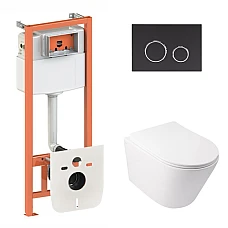 Комплект інсталяції 4в1 Qtap Nest з унітазом підвісним Swan Ultra Quiet QT16335179W з чорною кнопкою M11V1146MB