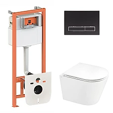 Комплект інсталяції 4в1 Qtap Nest з унітазом підвісним Scorpio Ultra Quiet QT1433053EUQW з чорною кнопкою M08V1091MB