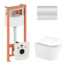 Комплект інсталяції 4в1 Qtap Nest з унітазом підвісним Scorpio Ultra Quiet QT1433053EUQW з кнопкою M08381CRM
