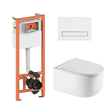 Комплект інсталяції 4в1 Qtap Nest з унітазом підвісним Taurus Ultra Quiet QT2433084EUQW з клавішею лінійною White