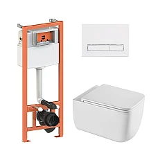Комплект інсталяції 4в1 Qtap Nest з підвісним унітазом Gemini Ultra Quiet QT2533076EUQW з кнопкою QT0133M425