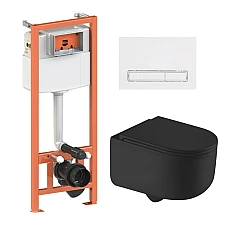 Комплект інсталяції 4в1 Qtap Nest з унітазом підвісним Taurus Ultra Quiet QT2433084EUQMB з кнопкою (QT2433084EUQMB46181)