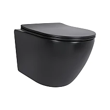 Унітаз підвісний Qtap Robin New Ultra Quiet безобідковий з сидінням Soft-close QT13332381АSMB чорний матовий
