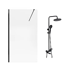 Стінка Walk-in 90 BLM з душовою системою на три споживача Qtap (STDBLM209C8 + QTJAY111BLM45549)