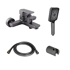 Комплект Qtap Lipno змішувач для ванни з душовим комплектом QTNH3023101DG47273 графіт