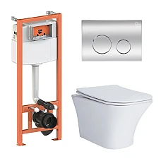 Комплект інсталяції Qtap Nest 4в1 з підвісним унітазом Presto і кнопкою змиву