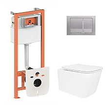 Готовое решение Qtap для ванной комнаты: подвесной унитаз Crow Ultra Quiet 520×360×290 + комплект инсталляции Nest 4 в 1 (квадратная клавиша Satin)