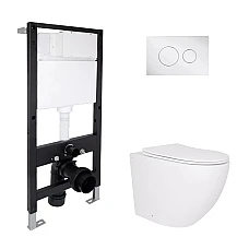 Готове рішення Qtap для ванної кімнати: підвісний унітаз Robin Ultra Quiet 520x365x365 + комплект інсталяції Standard (кругла клавіша Chrome)
