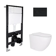 Готове рішення Qtap для ванної кімнати: підвісний унітаз Robin Ultra Quiet 520x365x365 + комплект інсталяції Standard (кругла клавіша Black)