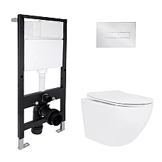 Готове рішення Qtap для ванної кімнати: підвісний унітаз Jay Ultra Quiet 485x360x320 + комплект інсталяції Standard (лінійна клавіша Chrome)