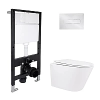 Готове рішення Qtap для ванної кімнати: підвісний унітаз Swan Rimless 520x360x320 + комплект інсталяції Standard (лінійна клавіша Chrome)