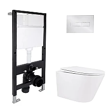 Готове рішення Qtap для ванної кімнати: підвісний унітаз Swan Rimless 520x360x320 + комплект інсталяції Standard (лінійна клавіша Chrome)