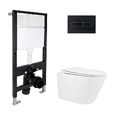 Готове рішення Qtap для ванної кімнати: підвісний унітаз Swan Rimless 520x360x320 + комплект інсталяції Standard (лінійна клавіша Black)