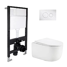Готове рішення Qtap для ванної кімнати: підвісний унітаз Taurus Ultra Quiet 515x360x350 + комплект інсталяції Standard (кругла клавіша Chrome)