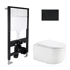 Готове рішення Qtap для ванної кімнати: підвісний унітаз Taurus Ultra Quiet 515x360x350 + комплект інсталяції Standard (кругла клавіша Black)