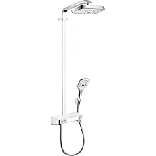 Душевая система с термостатом Showerpipe EcoSmart 9 л/мин белая/хромированная HANSGROHE Raindance Select E 300 27283400