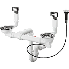 Сифон D15-11 Automatic з переливом для мийки зі сталі на дві чаші Stainless Steel Hansgrohe 43932800