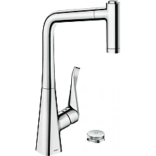 Змішувач кухонний на 2 отвори з витяжним виливом HANSGROHE Metris Select 320 2jet Sbox Chrome 73806000
