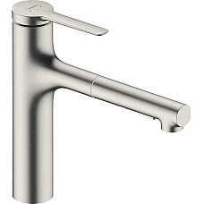 Змішувач кухонний з витяжним виливом sBox Lite Stainless Steel Finish HANSGROHE Zesis M33 160 2jet 74804800