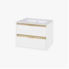 Шкафчик подвесной с раковиной AS Excellent Tuto 60 белый глянец/дуб (2 шухляды)